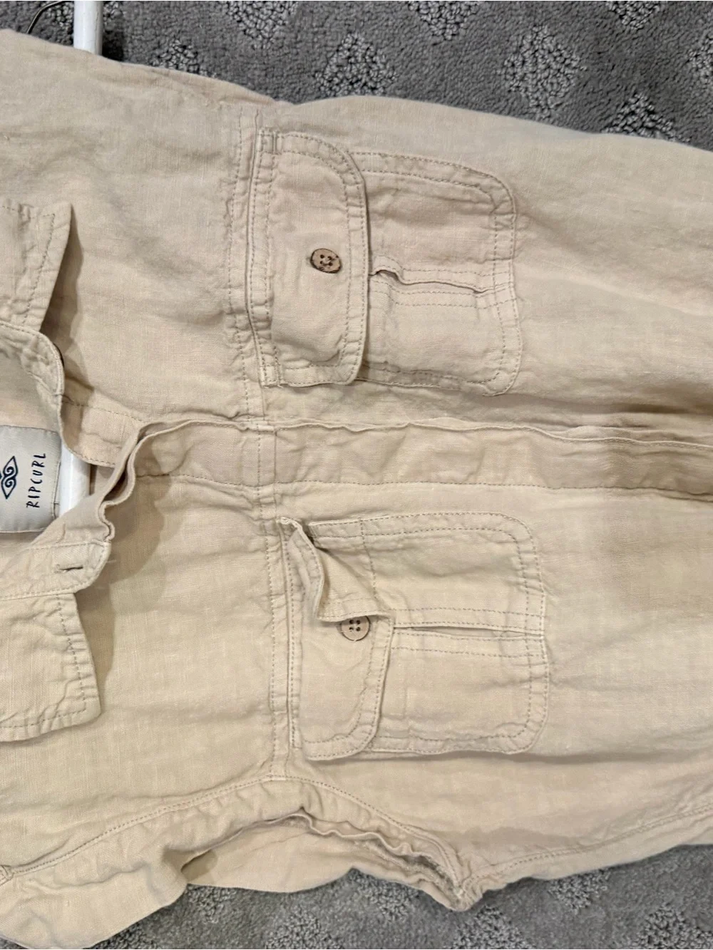 Light Beige Drawstring Linen jumpsuit for women